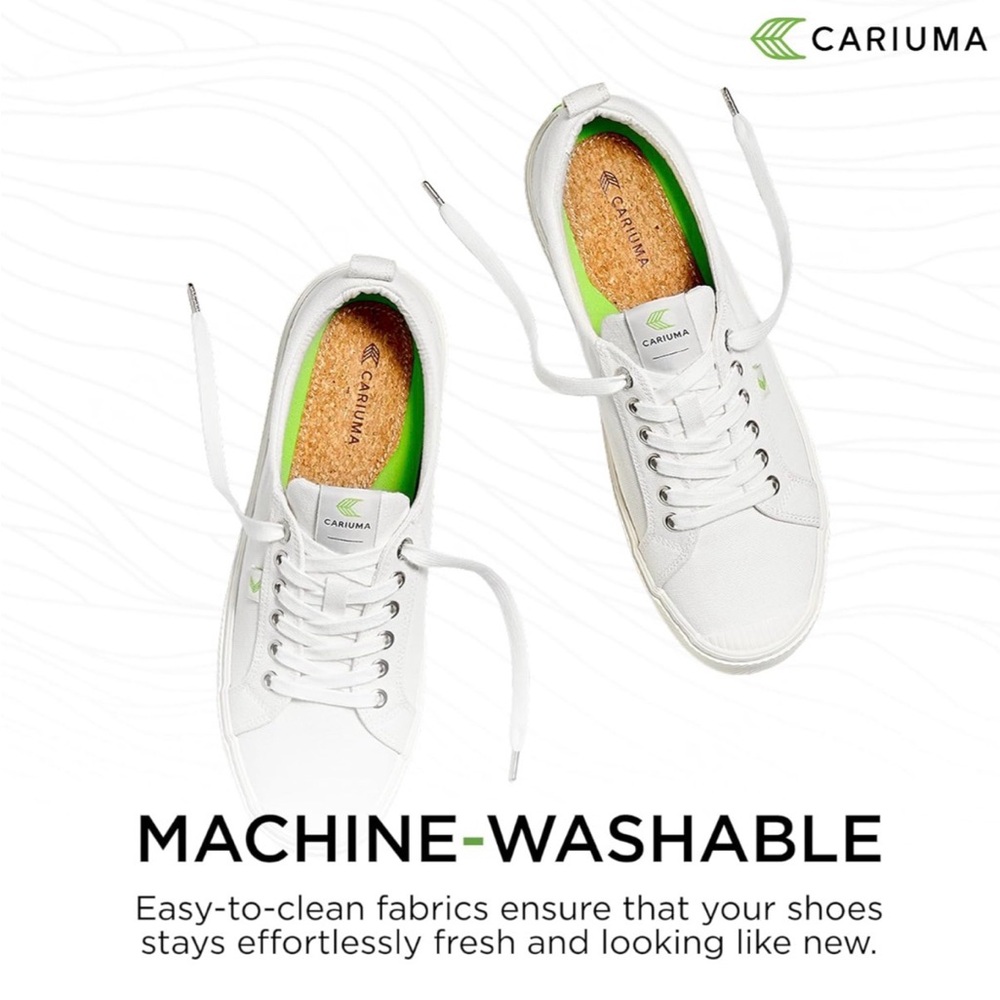 Cariuma White Low-Top Sneakers with Lime Green Insole - Picture 10 of 11
